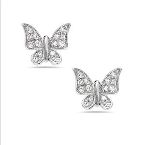 14K White Gold & Diamond Butterfly Earrings